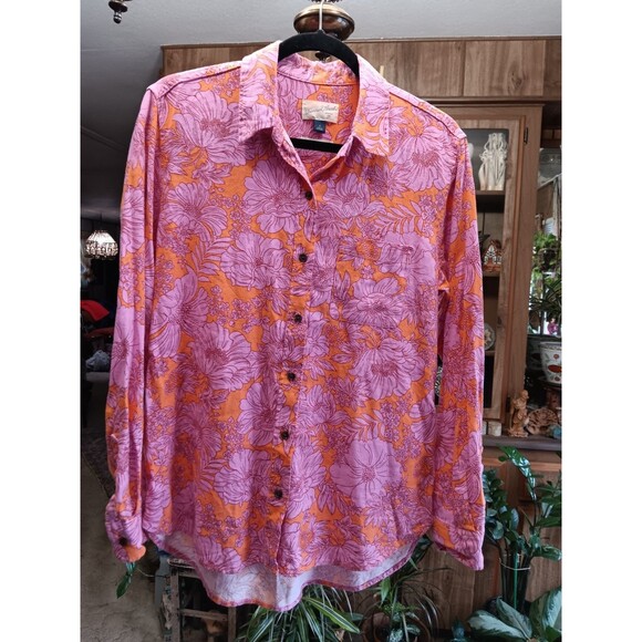 Universal Thread size S button front linen long sleeve blouse hippie boho - Picture 1 of 3